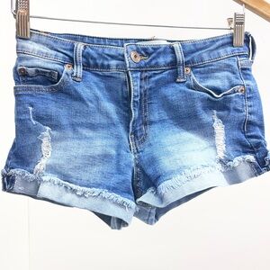 Trendy Blue Distressed Jean Shorts